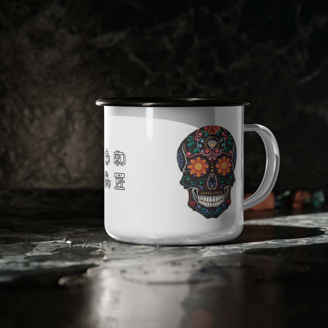 Forty Winks Coffee Enamel Camp Cup – Black Skull