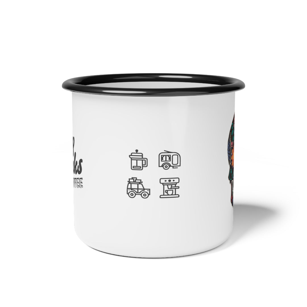 Forty Winks Coffee Enamel Camp Cup – Black Skull