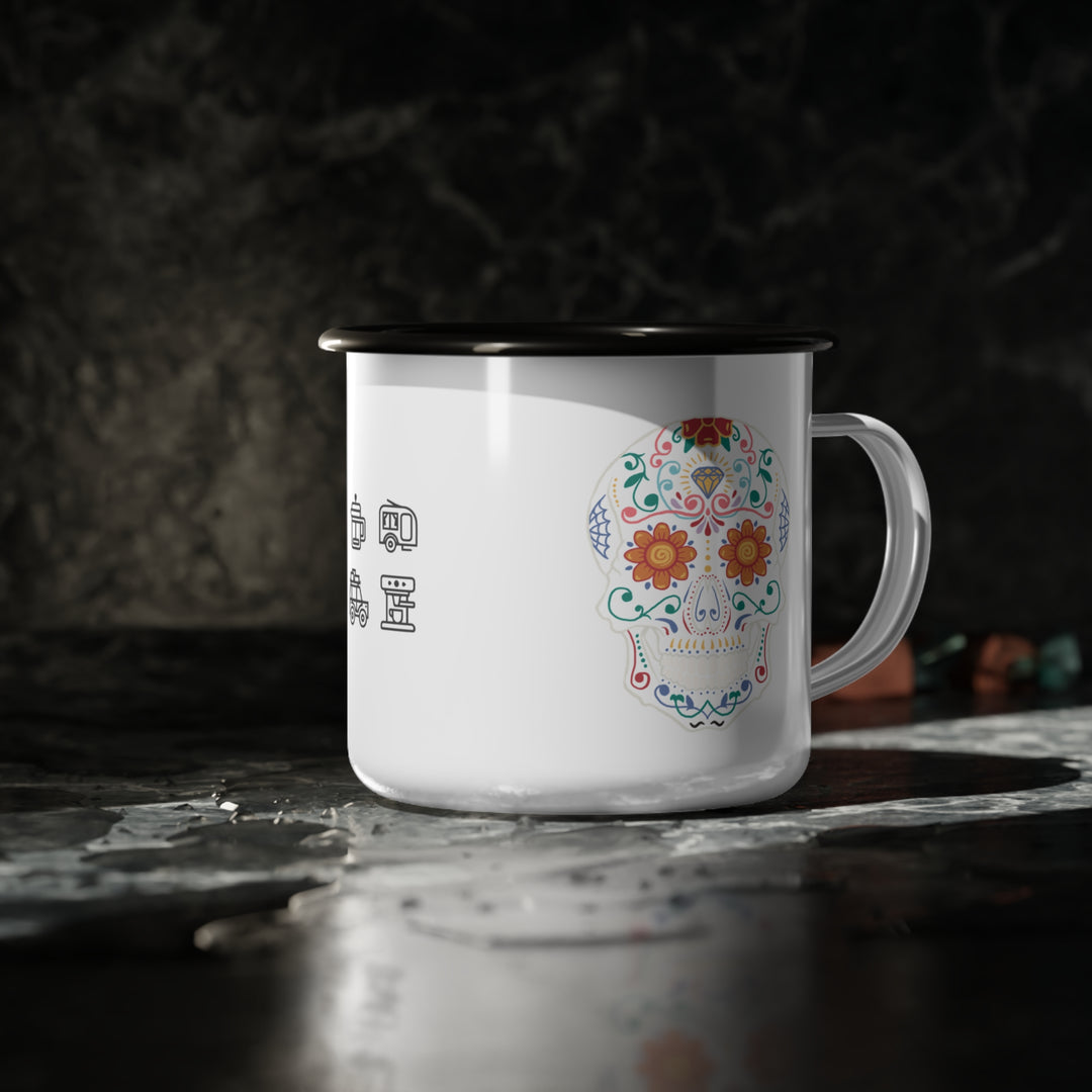 Forty Winks Coffee Enamel Camp Cup - White Skull