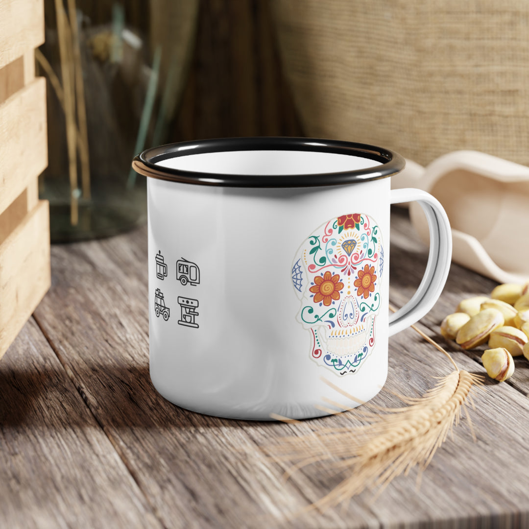 Forty Winks Coffee Enamel Camp Cup - White Skull
