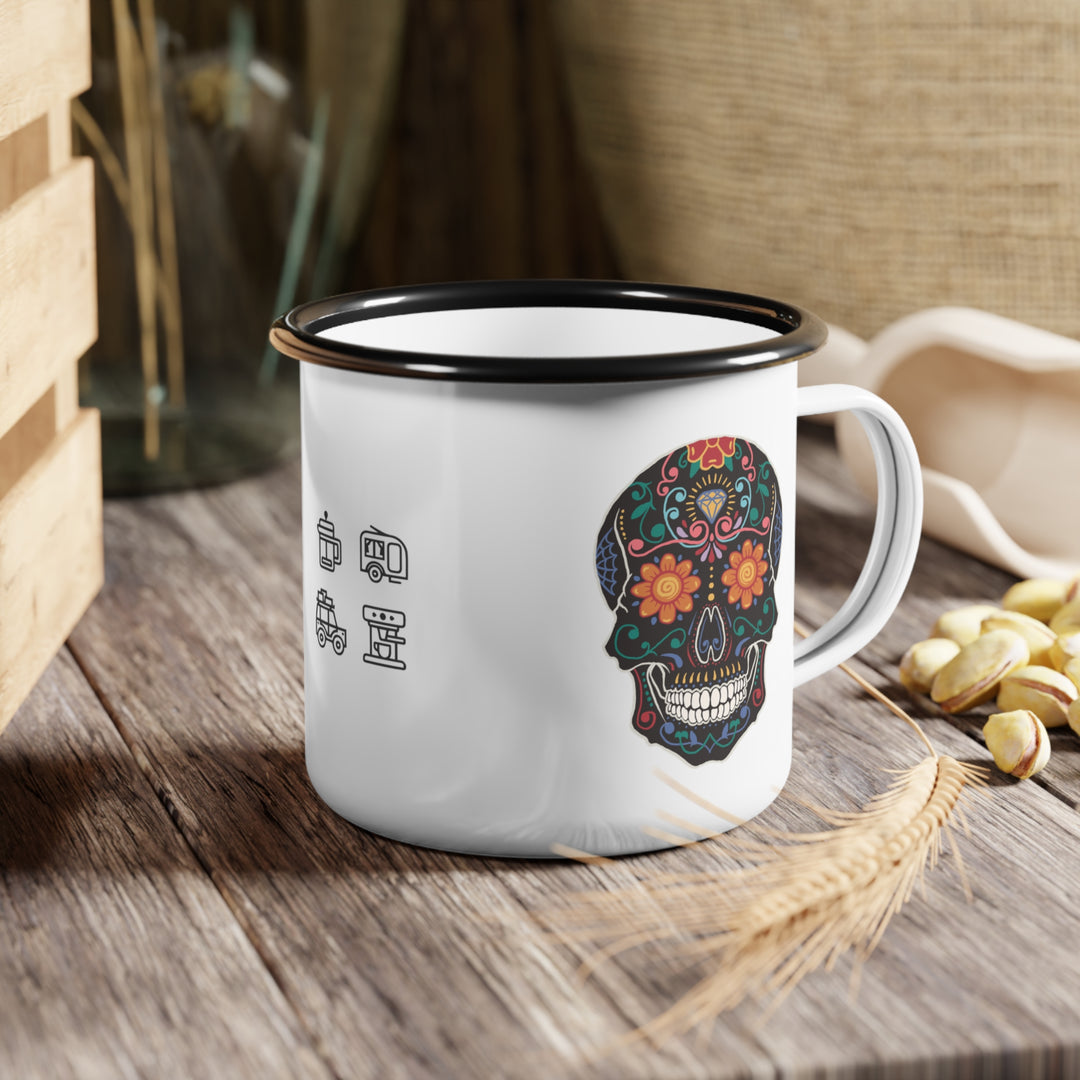 Forty Winks Coffee Enamel Camp Cup – Black Skull