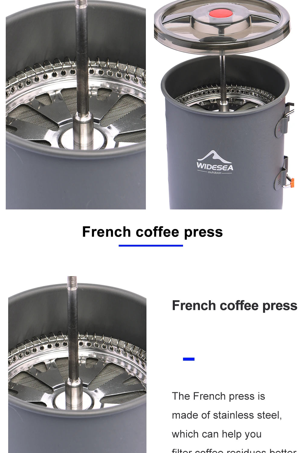 0.75L/33oz French Press Coffee Pot And Cup For Camping/Hiking