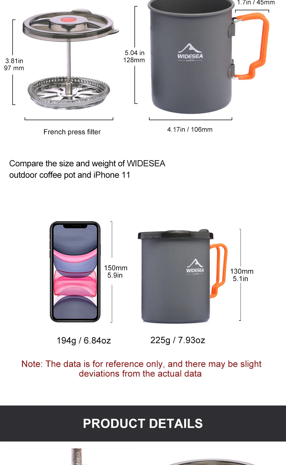 0.75L/33oz French Press Coffee Pot And Cup For Camping/Hiking