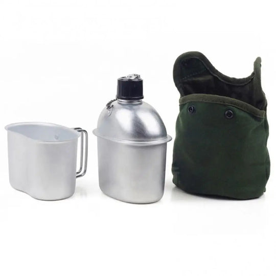 1L / 33oz Canteen Kit Portable Aluminum Cup with Nylon Cover Bag