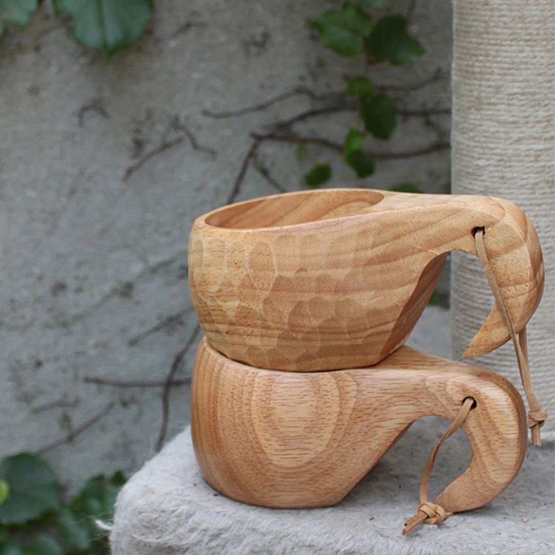 Handmade Wooden Cup And Carrying Rope