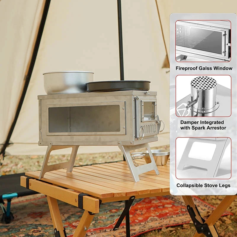 Ultralight Portable Stainless Steel Foldable Wood Burner Tent Stove