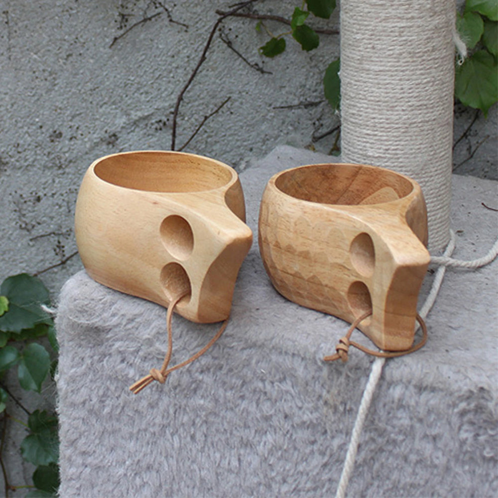 Handmade Wooden Cup And Carrying Rope