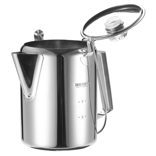 1.2L / 40 Oz Outdoor 9 Cup Stainless Steel Percolator Coffee Pot