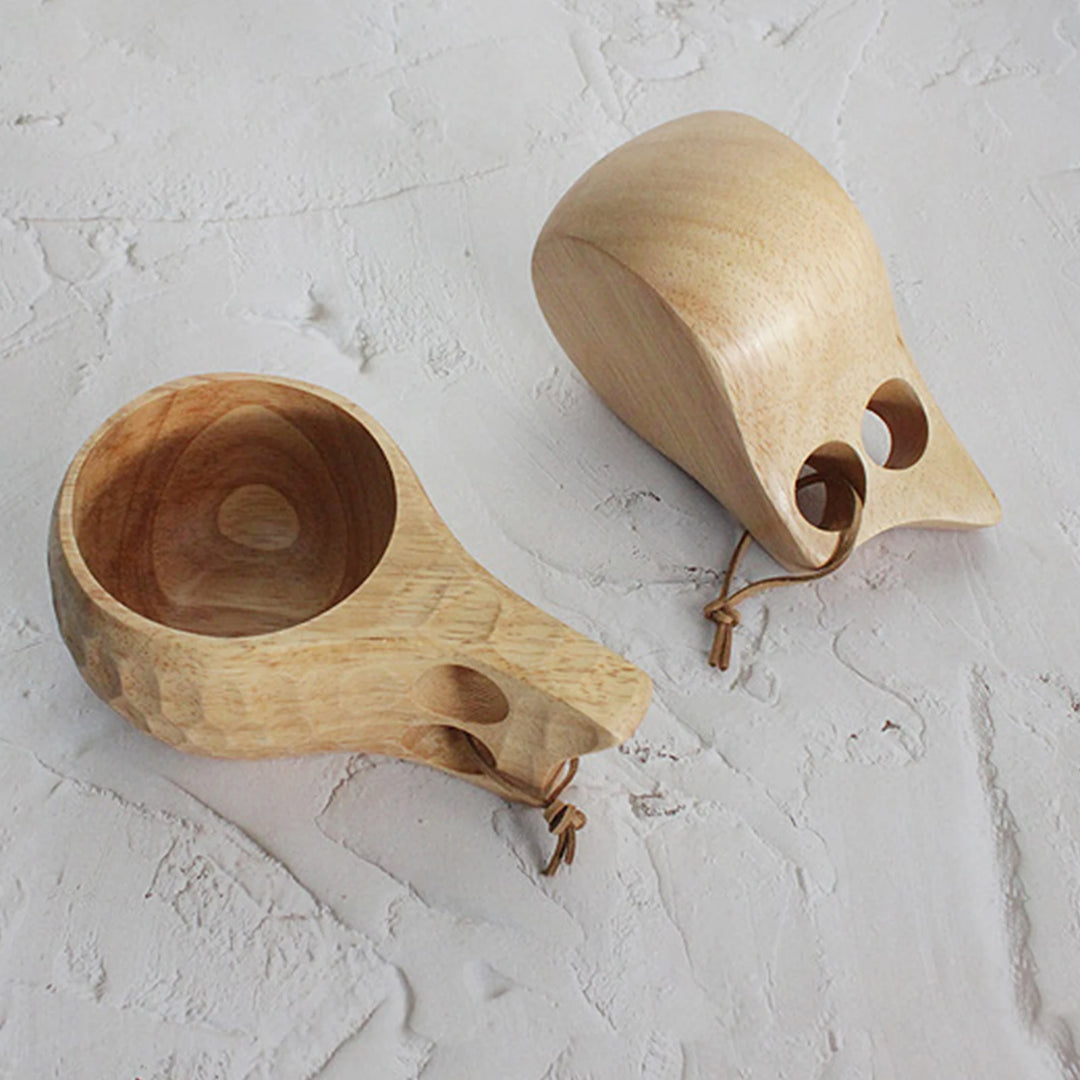 Handmade Wooden Cup And Carrying Rope