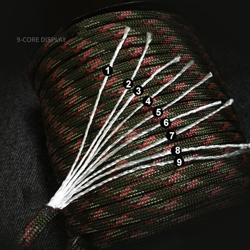 9-Core 650lb Paracord 5/15/31m 4mm Diameter.