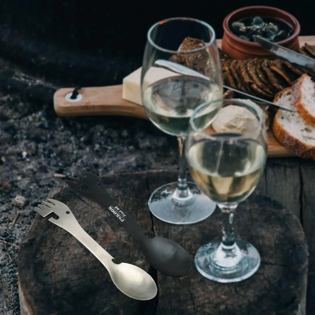 5-in-1 Utility Spork, Stainless Steel Spoon & Bottle Opener, Fork & Knife, Can Opener Combo